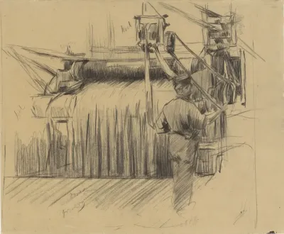 Arbeider in katoenfabriek, in de roodververij