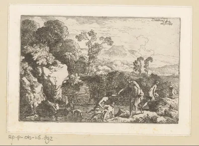 Arcadisch landschap met badende nimfen