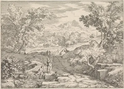 Arcadisch landschap met beekje