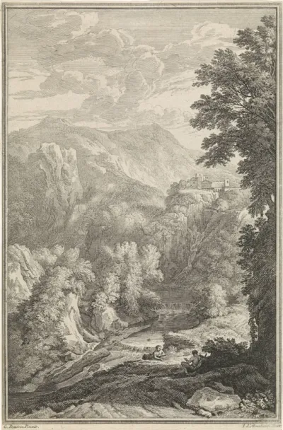 Arcadisch landschap met bergen en een rivier