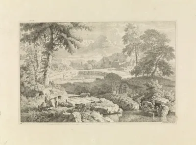 Arcadisch landschap met een herderin