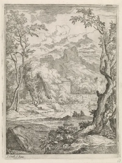 Arcadisch landschap met een meertje