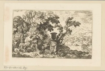 Arcadisch landschap met een offer aan Pan