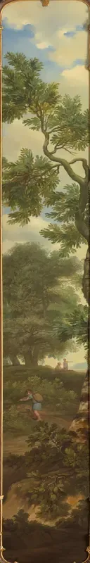 Arcadisch landschap met een reiziger