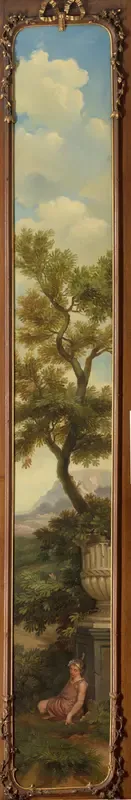 Arcadisch landschap met een slapende jongen onder een boom
