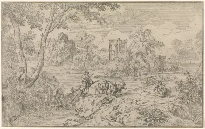 Arcadisch landschap met geitenhoeder