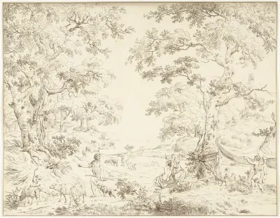 Arcadisch landschap met Janusbeeld