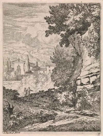 Arcadisch landschap met rotswand