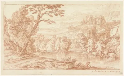 Arcadisch landschap met ruïne
