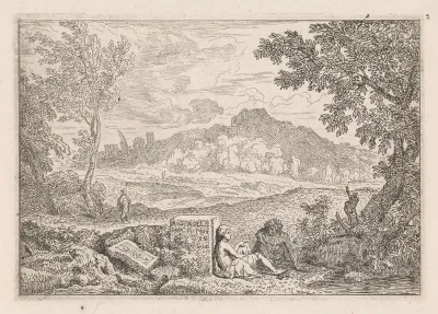 Arcadisch landschap met rustende wandelaars