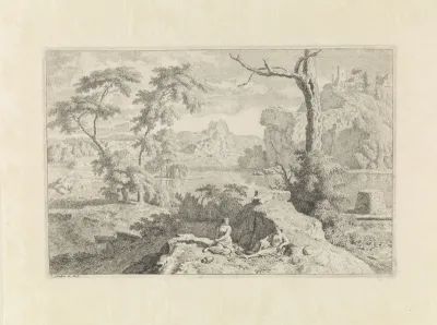Arcadisch landschap met twee vrouwen
