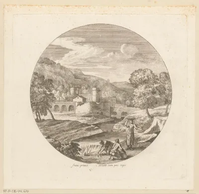 Arcadisch landschap met vissers bij een rivier