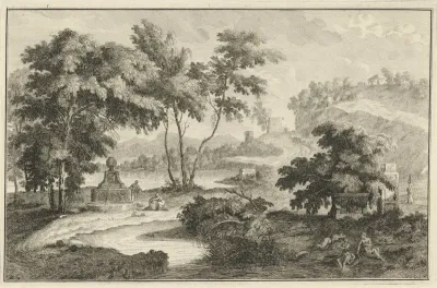 Arcadisch rivierlandschap met bron