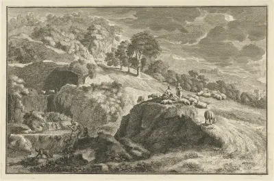 Arcadisch rivierlandschap met herders