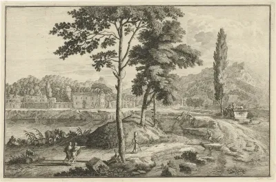 Arcadisch rivierlandschap met sfinx