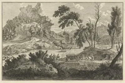 Arcadisch rivierlandschap met twee ezels