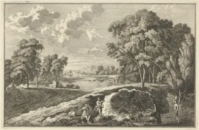 Arcadisch rivierlandschap met vrouw en kind