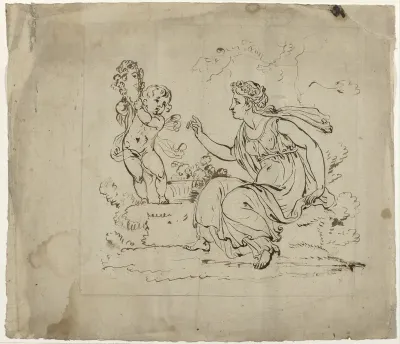 Arcadisch tafereel met een vrouw en een putto