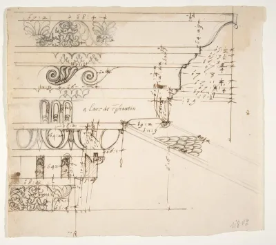 [Arch of Constantine], cornice, elevation in profile, ornamental detailing (recto) blank (verso)