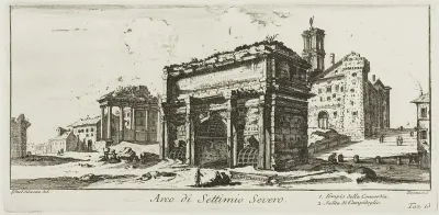 Arch of Septimius Severus. 1. Temple of Concord. 2. Ascent to the Capitoline Hill, plate 13 from Some Views of Triumphal Arches and other Monuments