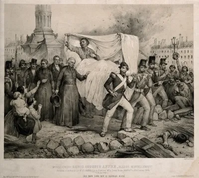 Archbishop Affre, wounded in the June 1848 insurrection, is carried back to his residence to die