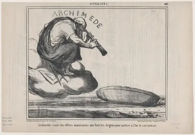 Archimède riant des efforts impuissants que font les Anglais pour mettre à flot le Leviathan, from "Actualités"