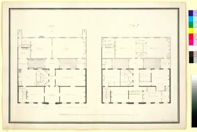 Architectonische ontwerptekening met plattegronden van de eerste en tweede verdieping van Huis Kops te Haarlem