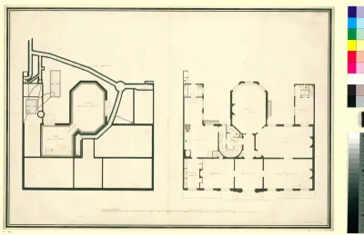 Architectonische ontwerptekening, plattegrond en kelder van Huis Kops te Haarlem