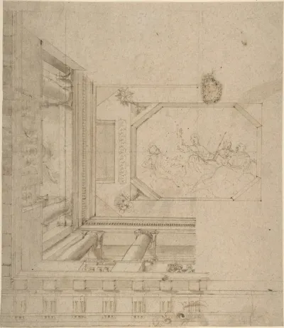 Architectural Elevation, Part of a Ceiling and Balustrade