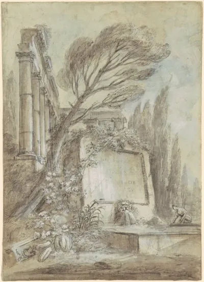 Architectural Fantasy of Roman Ruins with an Inscription Plaque