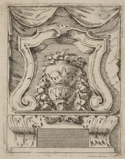 Architectural Motif with Fruit in a Vase