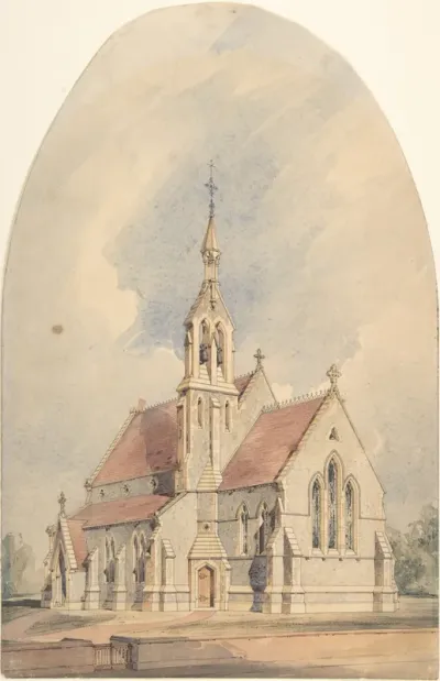 Architectural Rendering of a Gothic Revival Church