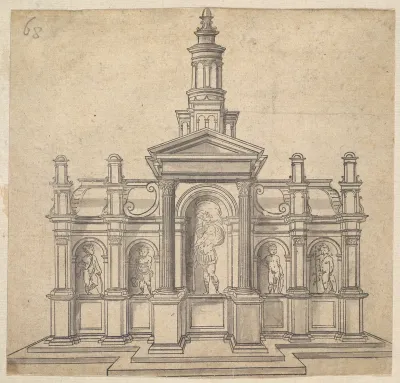 Architecturally-Shaped Tabernacle with a Saint and Four Putti