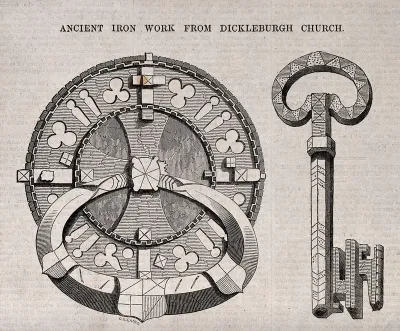 Architecture: a lock and key with gothic ornament
