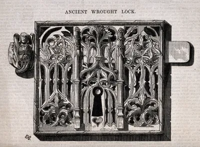 Architecture: a lock with gothic ornament