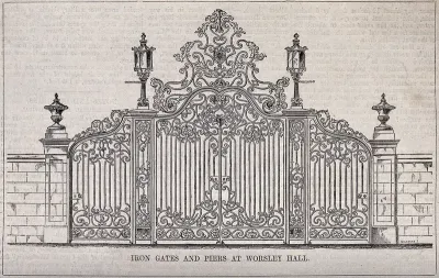 Architecture: decorative iron gates at Worsley Hall, Lancashire