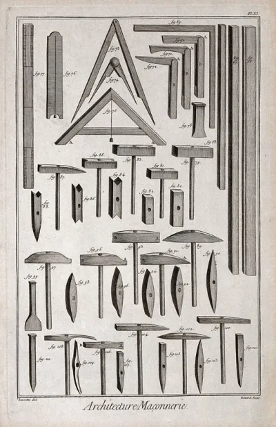 Architecture: mason's tools, masonry details