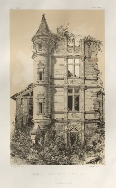 Architecture Pittoresque ou Monuments des xveme. Et xvieme. Siecles: Chateaux De France des XV et XVI Siecles: Pl. 24, Ruines Du Chateau De Champlost (Yonne)