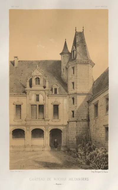 Architecture Pittoresque ou Monuments des xveme. Et xvieme. Siecles: Chateaux De France des XV et XVI Siecles: Pl. 36, Château De Rocher Mezangers (Mayenne)