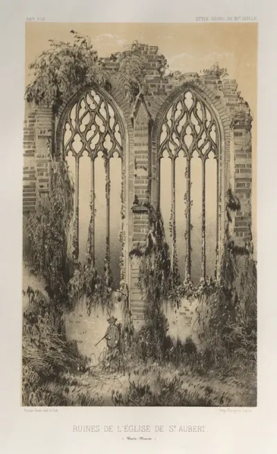 Architecture Pittoresque ou Monuments des xveme. Et xvieme. Siecles: Chateaux De France des XV et XVI Siecles: Pl. 38, Ruines De L'Église De St. Aubert (Haute-Marne)