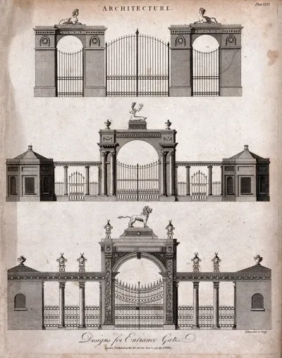 Architecture: three designs for gates to country houses
