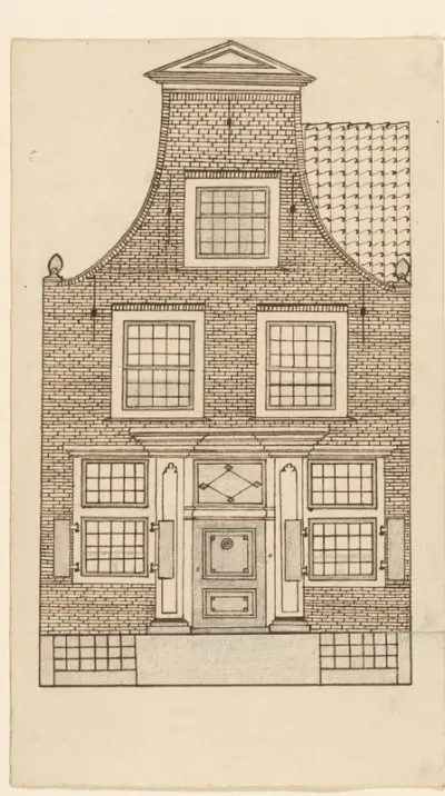 Architectuurtekening van een huisje met een trapgevel