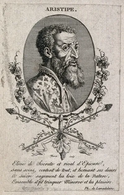 Aristippus. Line engraving by C.F. Macret