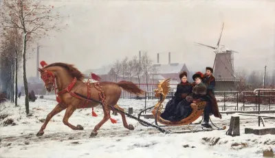 Aristocratic family enjoying winter landscape