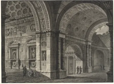 Arkitekturfantasi. Antikke hvælvinger med figurer