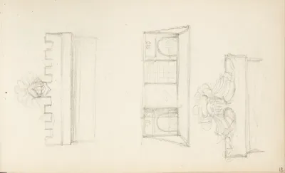 Arkitekturstudier, bl.a. af brystningen på et tårn