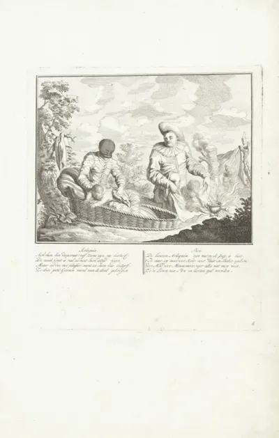 Arlequin veegt de billen van zijn kind schoon