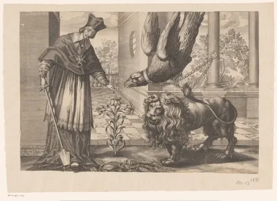 Armand-Jean du Plessis hertog van Richelieu verwijdert rupsen van een lelie