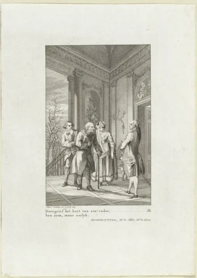 Arme oude man in gesprek met een rijke heer
