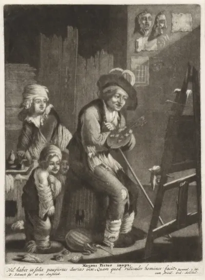 Arme schilder met zijn familie